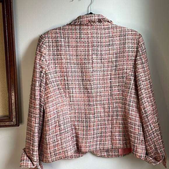 Emma James Pink, White and Black Iconic Parisian Style Plaid Tweed Blazer - Picture 10 of 14